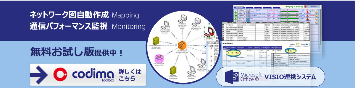 ネットワーク図自動作成・通信パフォーマンス監視「codima tool box」